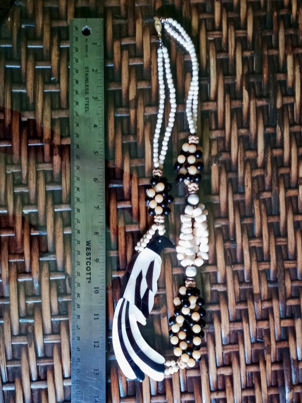 Striking Vintage Mother-of-Pearl Inlay Bird Statement Necklace - Picture 6 of 15